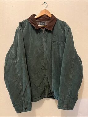 Green with brown collar quilted corduroy jacket men’s XL